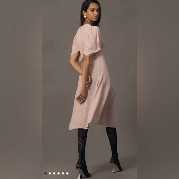 Anthropologie Pale Pink Puff-Sleeve Midi Dress - Picture 2 of 5